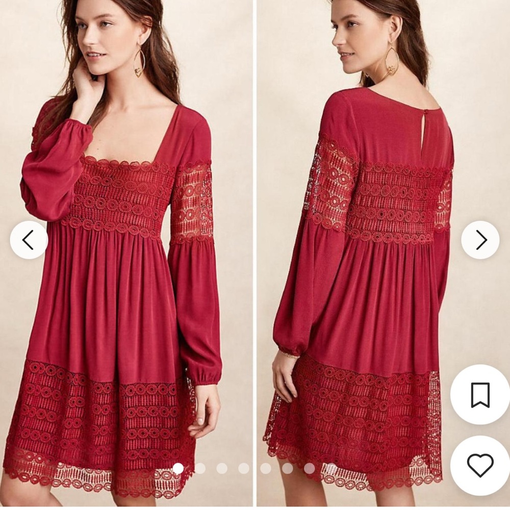 Anthropologie Elegant Red Lace Dress, 12